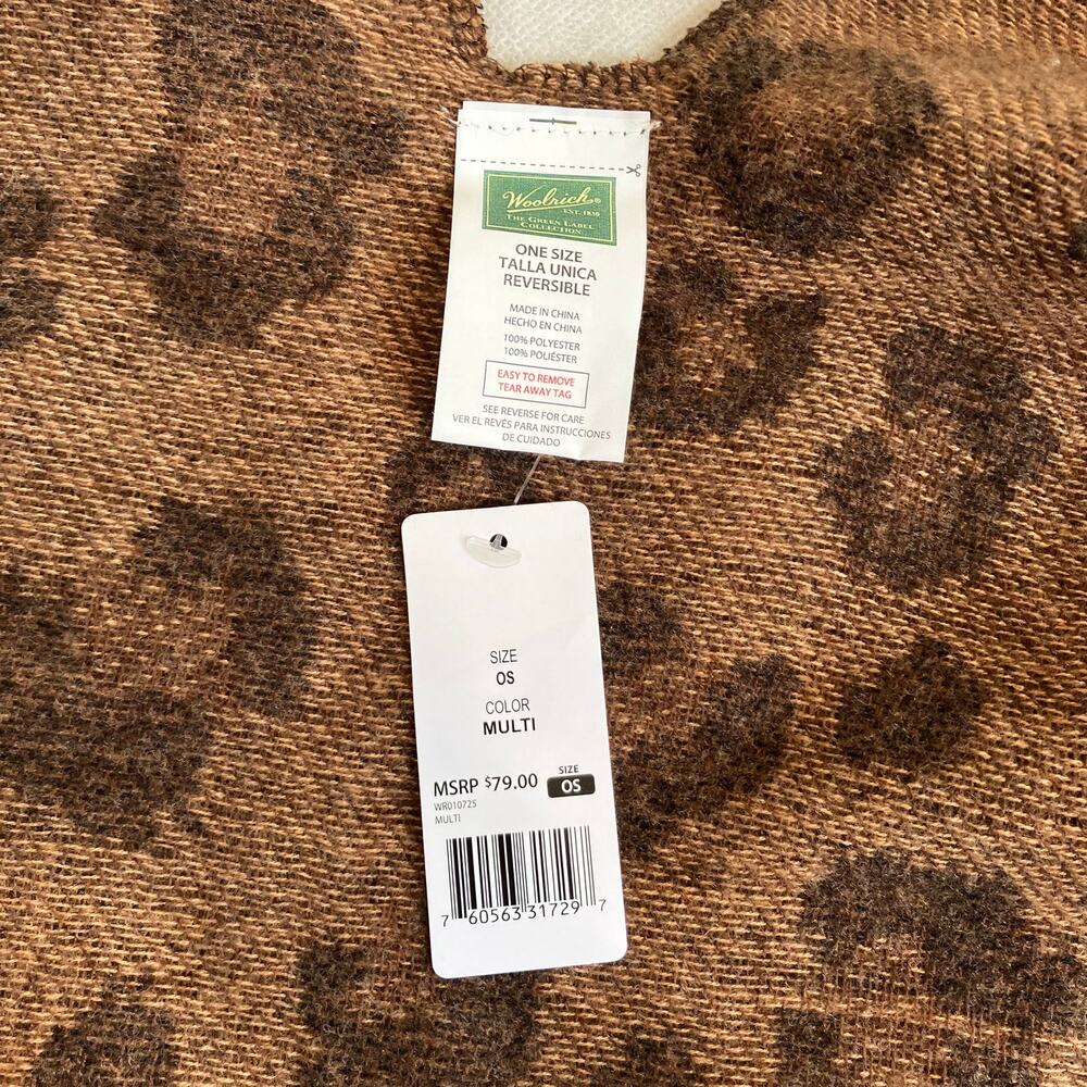 Woolrich Women's Reversible Wrap Shawl Brown Plaid & Animal Print Soft Cozy - Picture 11 of 15